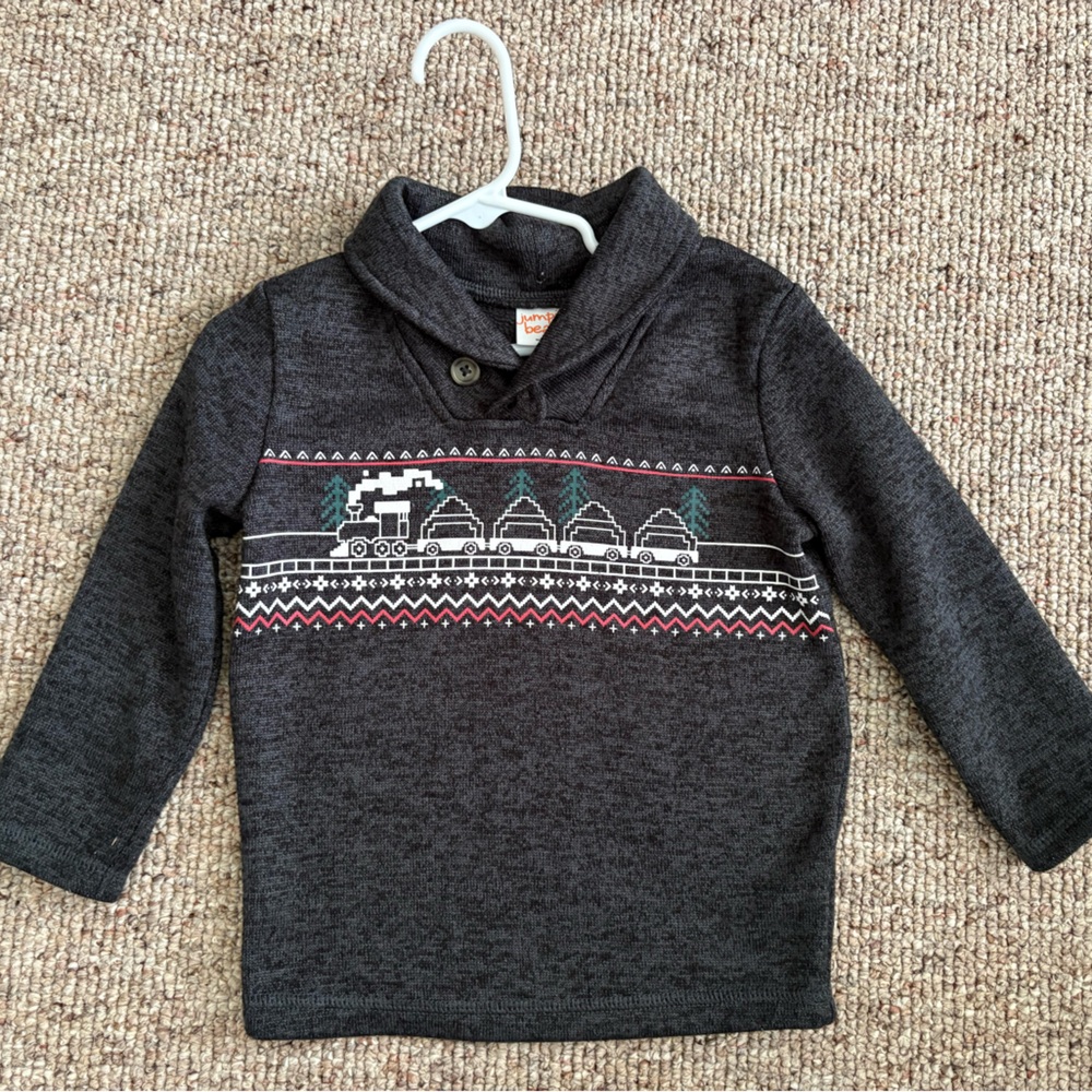 Jumping Beans Charcoal Train Shawl Collar Sweater fleece Pullover